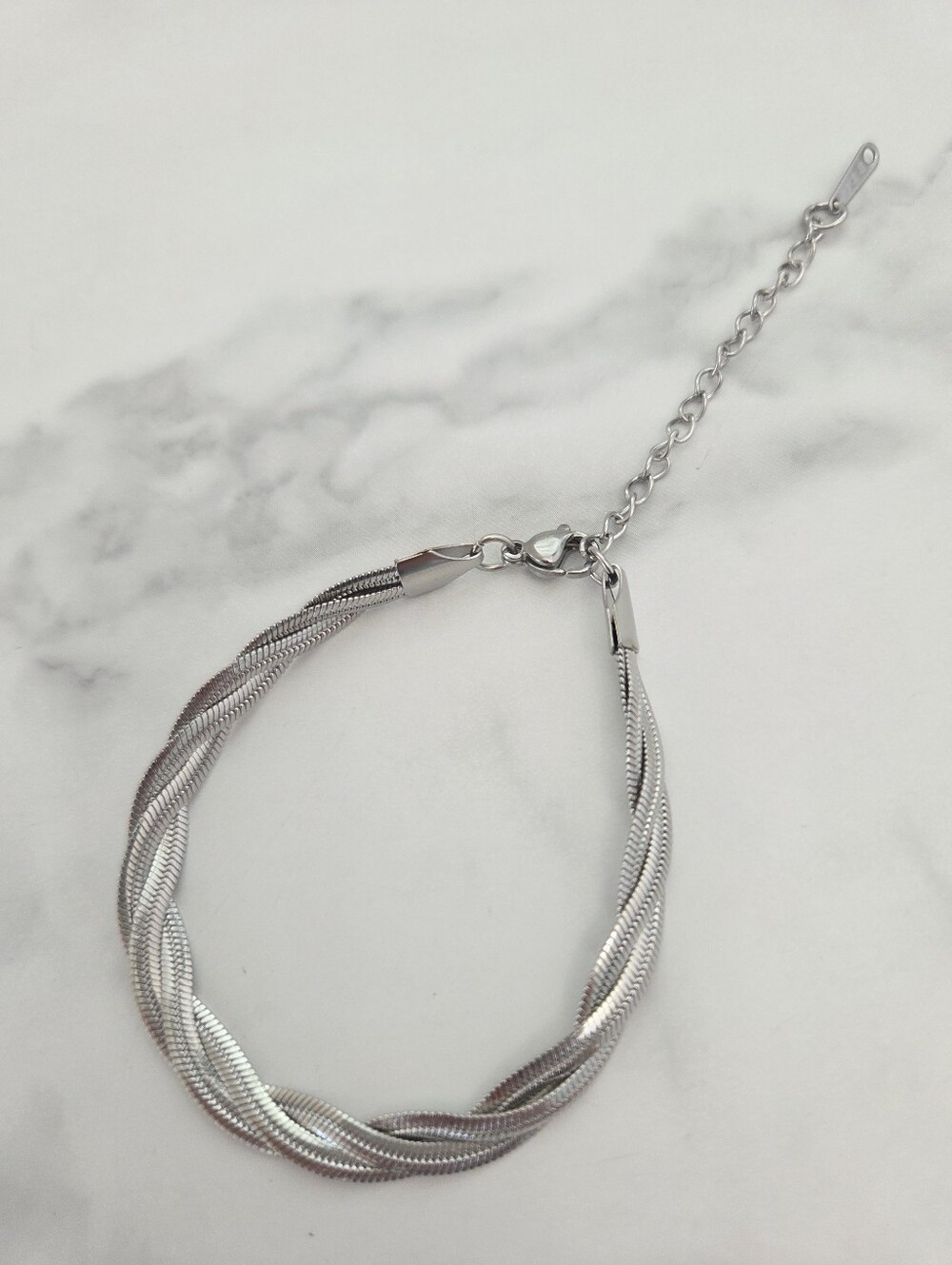 ​Silver Braided Herringbone Snake Chain Multistrand Bracelet - Picture 2 of 12